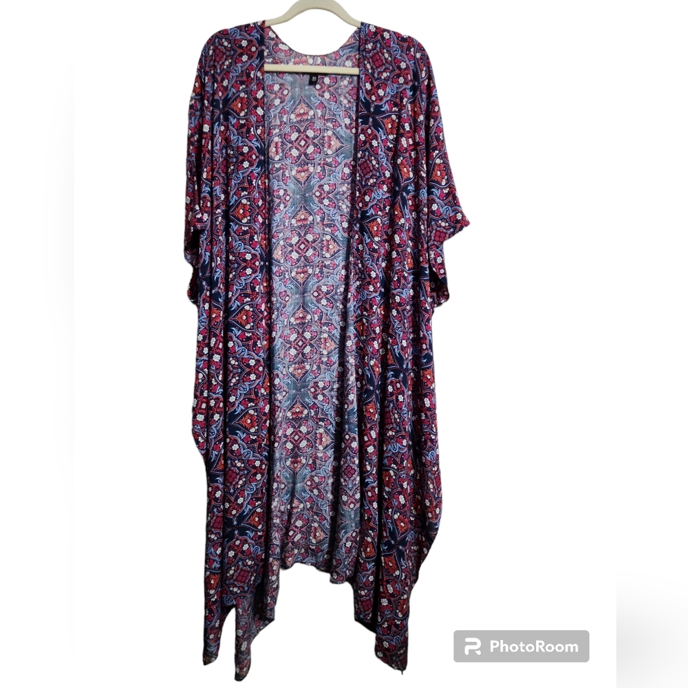 Torrid blue floral open front kimono size 1/2
